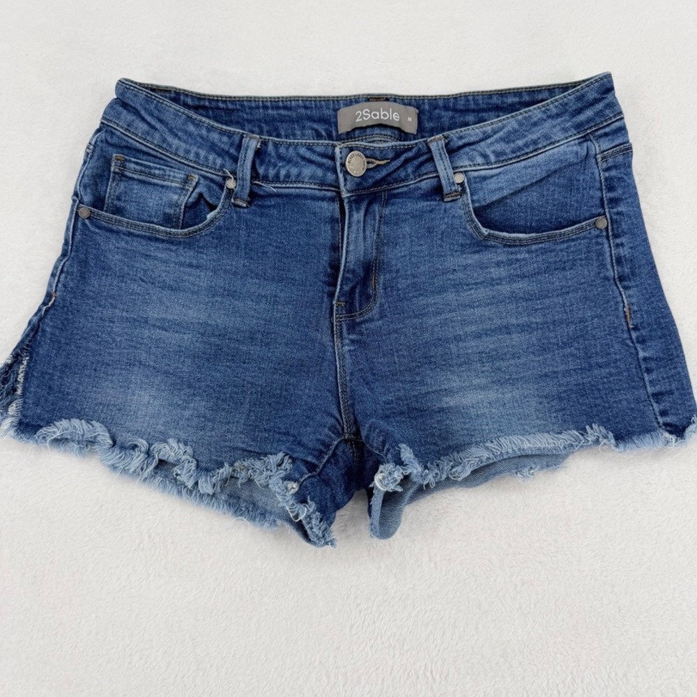 2Sable Denim Cut Off Shorts Frayed Hem Distressed Blue Size M
